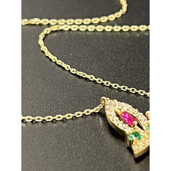 14k Gold Butterfly Multi Colored Gemstone 18in Necklace - Picture 4 of 15